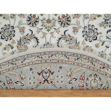 Load image into Gallery viewer, 8&#39;x8&#39; Pearl White, 250 KPSI, Nain with All Over Floral Design, Soft Pile, Wool and Silk, Hand Knotted, Round, Oriental Rug FWR546192