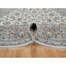 Load image into Gallery viewer, 8&#39;x8&#39; Pearl White, 250 KPSI, Nain with All Over Floral Design, Soft Pile, Wool and Silk, Hand Knotted, Round, Oriental Rug FWR546192
