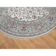 Load image into Gallery viewer, 8&#39;x8&#39; Pearl White, 250 KPSI, Nain with All Over Floral Design, Soft Pile, Wool and Silk, Hand Knotted, Round, Oriental Rug FWR546192