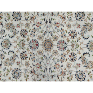 8'x8' Pearl White, 250 KPSI, Nain with All Over Floral Design, Soft Pile, Wool and Silk, Hand Knotted, Round, Oriental Rug FWR546192