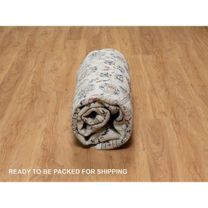 8'x8' Pearl White, 250 KPSI, Nain with All Over Floral Design, Soft Pile, Wool and Silk, Hand Knotted, Round, Oriental Rug FWR546192