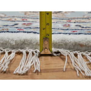 8'x8' Pearl White, 250 KPSI, Nain with All Over Floral Design, Soft Pile, Wool and Silk, Hand Knotted, Round, Oriental Rug FWR546192