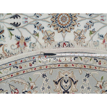 Load image into Gallery viewer, 8&#39;x8&#39; Pearl White, 250 KPSI, Nain with All Over Floral Design, Soft Pile, Wool and Silk, Hand Knotted, Round, Oriental Rug FWR546192