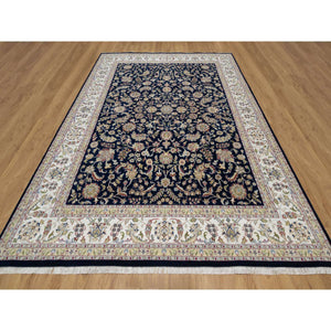 8'9"x12' Graphite Blue, Hand Knotted, Nain With All Over Flower Design, Soft Pile, 250 Kpsi, Wool And Silk, Oriental Rug FWR546204