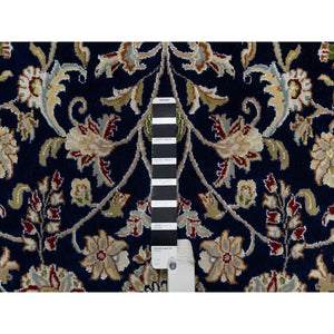 8'9"x12' Graphite Blue, Hand Knotted, Nain With All Over Flower Design, Soft Pile, 250 Kpsi, Wool And Silk, Oriental Rug FWR546204