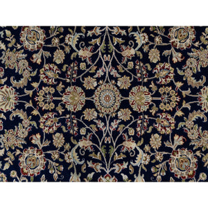 8'9"x12' Graphite Blue, Hand Knotted, Nain With All Over Flower Design, Soft Pile, 250 Kpsi, Wool And Silk, Oriental Rug FWR546204