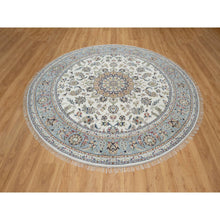 Load image into Gallery viewer, 8&#39;1&quot;x8&#39;1&quot; Daisy White, Nain with Floral Medallion Design, Hand Knotted, 250 KPSI, Wool and Silk, Round, Oriental Rug FWR546216