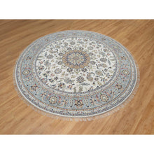 Load image into Gallery viewer, 8&#39;1&quot;x8&#39;1&quot; Daisy White, Nain with Floral Medallion Design, Hand Knotted, 250 KPSI, Wool and Silk, Round, Oriental Rug FWR546216