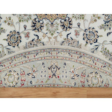 Load image into Gallery viewer, 8&#39;1&quot;x8&#39;1&quot; Daisy White, Nain with Floral Medallion Design, Hand Knotted, 250 KPSI, Wool and Silk, Round, Oriental Rug FWR546216