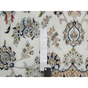 8'1"x8'1" Daisy White, Nain with Floral Medallion Design, Hand Knotted, 250 KPSI, Wool and Silk, Round, Oriental Rug FWR546216