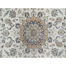 Load image into Gallery viewer, 8&#39;1&quot;x8&#39;1&quot; Daisy White, Nain with Floral Medallion Design, Hand Knotted, 250 KPSI, Wool and Silk, Round, Oriental Rug FWR546216