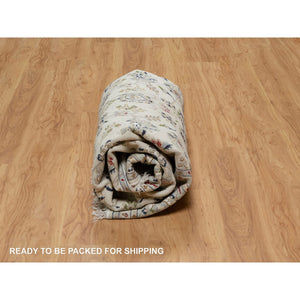 8'1"x8'1" Daisy White, Nain with Floral Medallion Design, Hand Knotted, 250 KPSI, Wool and Silk, Round, Oriental Rug FWR546216