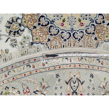 Load image into Gallery viewer, 8&#39;1&quot;x8&#39;1&quot; Daisy White, Nain with Floral Medallion Design, Hand Knotted, 250 KPSI, Wool and Silk, Round, Oriental Rug FWR546216