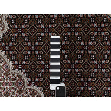 Load image into Gallery viewer, 8&#39;x8&#39; Pitch Black, Tabriz Mahi with Fish Medallion Design, 175 KPSI, Soft and Pure Wool, Hand Knotted, Round, Oriental Rug FWR546246