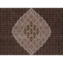 Load image into Gallery viewer, 8&#39;x8&#39; Pitch Black, Tabriz Mahi with Fish Medallion Design, 175 KPSI, Soft and Pure Wool, Hand Knotted, Round, Oriental Rug FWR546246