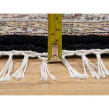 Load image into Gallery viewer, 8&#39;x8&#39; Pitch Black, Tabriz Mahi with Fish Medallion Design, 175 KPSI, Soft and Pure Wool, Hand Knotted, Round, Oriental Rug FWR546246