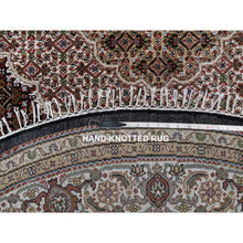 Load image into Gallery viewer, 8&#39;x8&#39; Pitch Black, Tabriz Mahi with Fish Medallion Design, 175 KPSI, Soft and Pure Wool, Hand Knotted, Round, Oriental Rug FWR546246