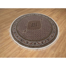 Load image into Gallery viewer, 7&#39;6&quot;x7&#39;6&quot; Pearl White, Tabriz Mahi with Fish Medallion Design, Hand Knotted, Pure Wool, Denser Weave, Round, Oriental Rug FWR546252