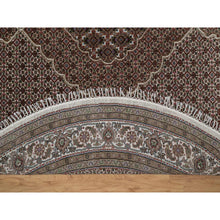 Load image into Gallery viewer, 7&#39;6&quot;x7&#39;6&quot; Pearl White, Tabriz Mahi with Fish Medallion Design, Hand Knotted, Pure Wool, Denser Weave, Round, Oriental Rug FWR546252