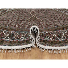 Load image into Gallery viewer, 7&#39;6&quot;x7&#39;6&quot; Pearl White, Tabriz Mahi with Fish Medallion Design, Hand Knotted, Pure Wool, Denser Weave, Round, Oriental Rug FWR546252