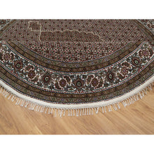 Load image into Gallery viewer, 7&#39;6&quot;x7&#39;6&quot; Pearl White, Tabriz Mahi with Fish Medallion Design, Hand Knotted, Pure Wool, Denser Weave, Round, Oriental Rug FWR546252