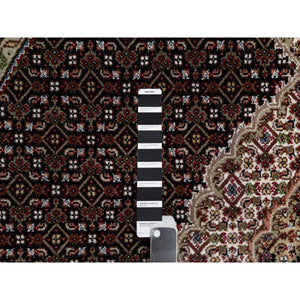 6'x6' Rich Black, Hand Knotted, Tabriz Mahi with Fish Medallion Design, 175 KPSI, Pure Wool, Round, Oriental Rug FWR546258