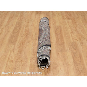 6'x6' Rich Black, Hand Knotted, Tabriz Mahi with Fish Medallion Design, 175 KPSI, Pure Wool, Round, Oriental Rug FWR546258