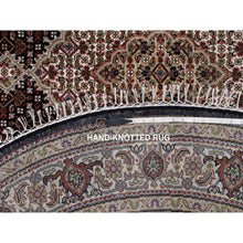 Load image into Gallery viewer, 6&#39;x6&#39; Rich Black, Hand Knotted, Tabriz Mahi With Fish Medallion Design, 175 Kpsi, Pure Wool, Round, Oriental Rug FWR546258