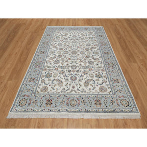 6'x9' Spring White, Hand Knotted, Nain With All Over Flower Design, 250 Kpsi, Wool And Silk, Oriental Rug FWR546294