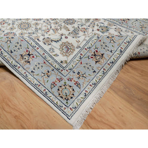 6'x9' Spring White, Hand Knotted, Nain With All Over Flower Design, 250 Kpsi, Wool And Silk, Oriental Rug FWR546294