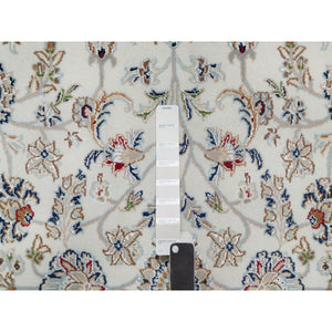 6'x9' Spring White, Hand Knotted, Nain With All Over Flower Design, 250 Kpsi, Wool And Silk, Oriental Rug FWR546294