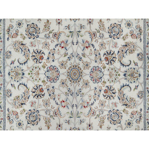 6'x9' Spring White, Hand Knotted, Nain With All Over Flower Design, 250 Kpsi, Wool And Silk, Oriental Rug FWR546294