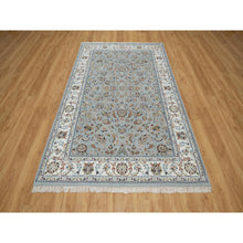 Load image into Gallery viewer, 5&#39;x8&#39; Beau Blue, Wool and Silk, Nain with All Over Flower Design, 250 KPSI, Hand Knotted, Oriental Rug FWR546312