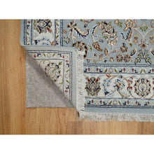 Load image into Gallery viewer, 5&#39;x8&#39; Beau Blue, Wool and Silk, Nain with All Over Flower Design, 250 KPSI, Hand Knotted, Oriental Rug FWR546312