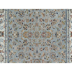 5'x8' Beau Blue, Wool and Silk, Nain with All Over Flower Design, 250 KPSI, Hand Knotted, Oriental Rug FWR546312