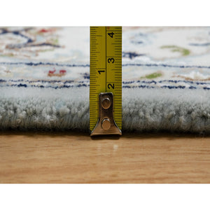 5'x8' Beau Blue, Wool and Silk, Nain with All Over Flower Design, 250 KPSI, Hand Knotted, Oriental Rug FWR546312