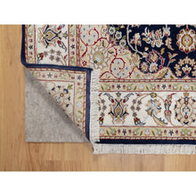 Load image into Gallery viewer, 5&#39;x5&#39; Midnight Blue, Wool and Silk, Hand Knotted, Nain with Center Medallion Flower Design, 250 KPSI, Square, Oriental Rug FWR546324