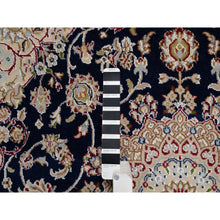 Load image into Gallery viewer, 5&#39;x5&#39; Midnight Blue, Wool and Silk, Hand Knotted, Nain with Center Medallion Flower Design, 250 KPSI, Square, Oriental Rug FWR546324