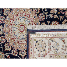 Load image into Gallery viewer, 5&#39;x5&#39; Midnight Blue, Wool And Silk, Hand Knotted, Nain With Center Medallion Flower Design, 250 Kpsi, Square, Oriental Rug FWR546324