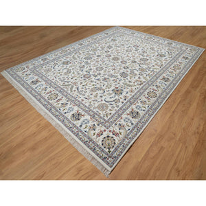 9'x12'1" Isabelline White, Hand Knotted, Nain With All Over Flower Design, Soft Pile, Wool And Silk, 250 Kpsi, Oriental Rug FWR546330