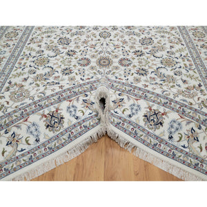 9'x12'1" Isabelline White, Hand Knotted, Nain With All Over Flower Design, Soft Pile, Wool And Silk, 250 Kpsi, Oriental Rug FWR546330
