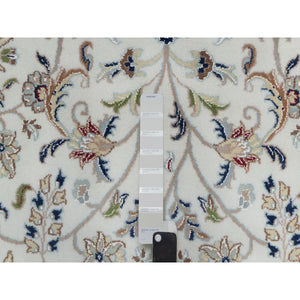 9'x12'1" Isabelline White, Hand Knotted, Nain With All Over Flower Design, Soft Pile, Wool And Silk, 250 Kpsi, Oriental Rug FWR546330
