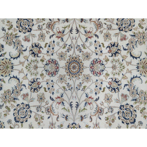 9'x12'1" Isabelline White, Hand Knotted, Nain With All Over Flower Design, Soft Pile, Wool And Silk, 250 Kpsi, Oriental Rug FWR546330