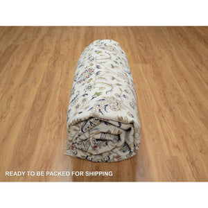 9'x12'1" Isabelline White, Hand Knotted, Nain With All Over Flower Design, Soft Pile, Wool And Silk, 250 Kpsi, Oriental Rug FWR546330
