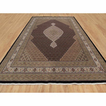 Load image into Gallery viewer, 11&#39;8&quot;x15&#39;2&quot; Rich Black, Hand Knotted, Tabriz Mahi with Fish Medallion Design, 175 KPSI, Organic Wool, Oversized, Oriental Rug FWR546336