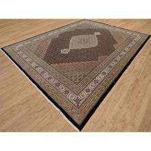 Load image into Gallery viewer, 11&#39;8&quot;x15&#39;2&quot; Rich Black, Hand Knotted, Tabriz Mahi with Fish Medallion Design, 175 KPSI, Organic Wool, Oversized, Oriental Rug FWR546336