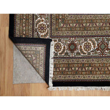 Load image into Gallery viewer, 11&#39;8&quot;x15&#39;2&quot; Rich Black, Hand Knotted, Tabriz Mahi with Fish Medallion Design, 175 KPSI, Organic Wool, Oversized, Oriental Rug FWR546336