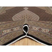 Load image into Gallery viewer, 11&#39;8&quot;x15&#39;2&quot; Rich Black, Hand Knotted, Tabriz Mahi with Fish Medallion Design, 175 KPSI, Organic Wool, Oversized, Oriental Rug FWR546336
