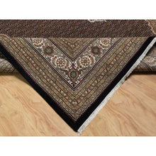 Load image into Gallery viewer, 11&#39;8&quot;x15&#39;2&quot; Rich Black, Hand Knotted, Tabriz Mahi with Fish Medallion Design, 175 KPSI, Organic Wool, Oversized, Oriental Rug FWR546336