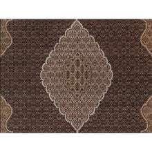 Load image into Gallery viewer, 11&#39;8&quot;x15&#39;2&quot; Rich Black, Hand Knotted, Tabriz Mahi with Fish Medallion Design, 175 KPSI, Organic Wool, Oversized, Oriental Rug FWR546336